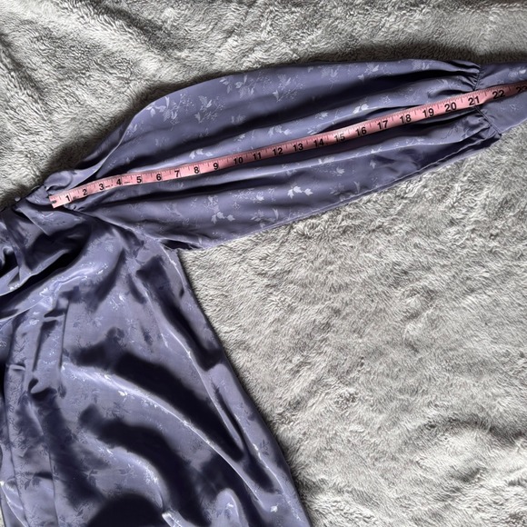 Vintage Alexandria Purple Satin Floral Jacquard Mock Neck Puff Sleeve Blouse 10 - Picture 8 of 8